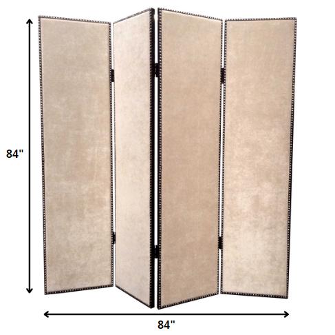 84" Beige Fabric Folding Four Panel Screen Room Divider