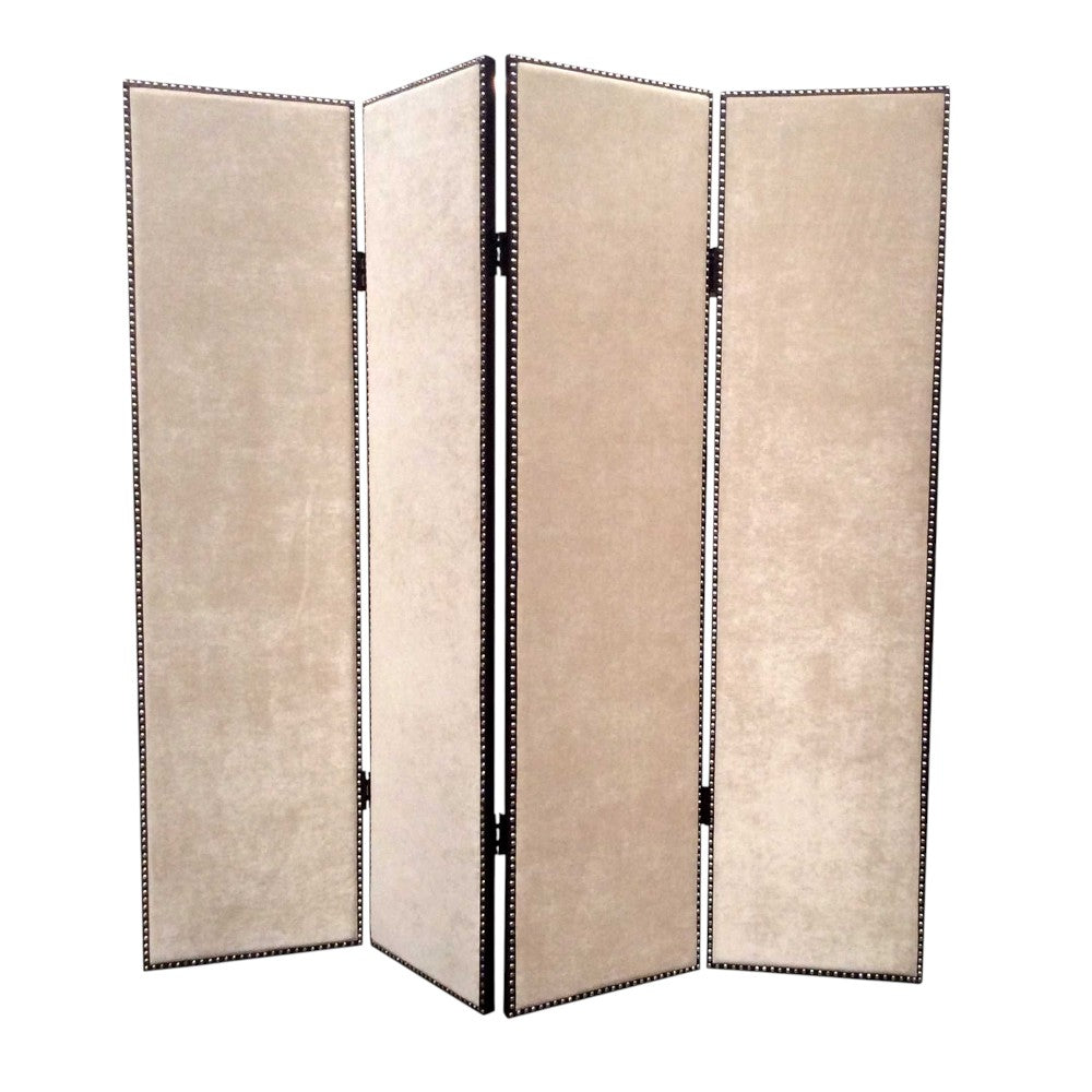 84" Beige Fabric Folding Four Panel Screen Room Divider