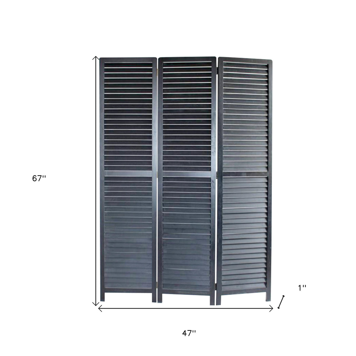 67" Black Wood Folding Three Panel Screen Room Divider