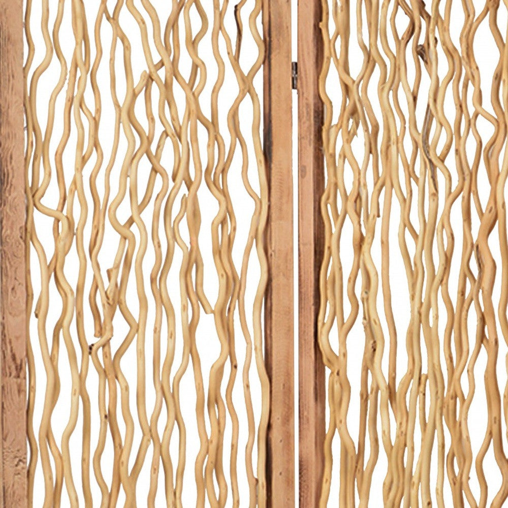 69" Brown Wood Folding Three Panel Screen Room Divider