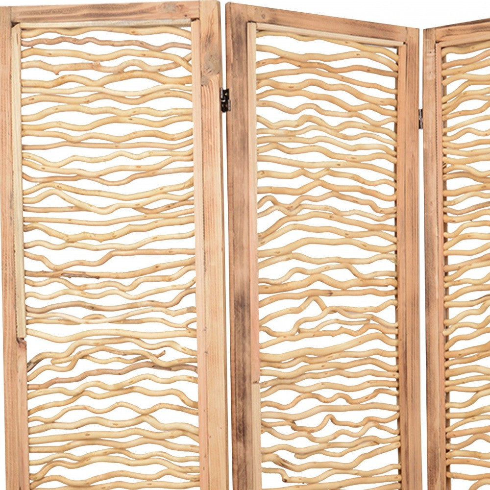 69" Brown Wood Folding Three Panel Screen Room Divider