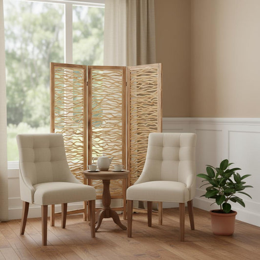 69" Brown Wood Folding Three Panel Screen Room Divider