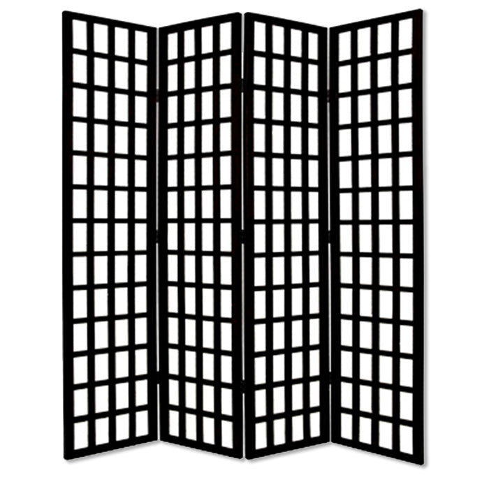 96" Black And White Folding Four Panel Screen Room Divider