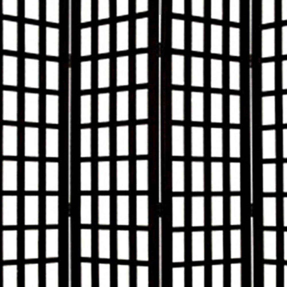 96" Black And White Folding Four Panel Screen Room Divider