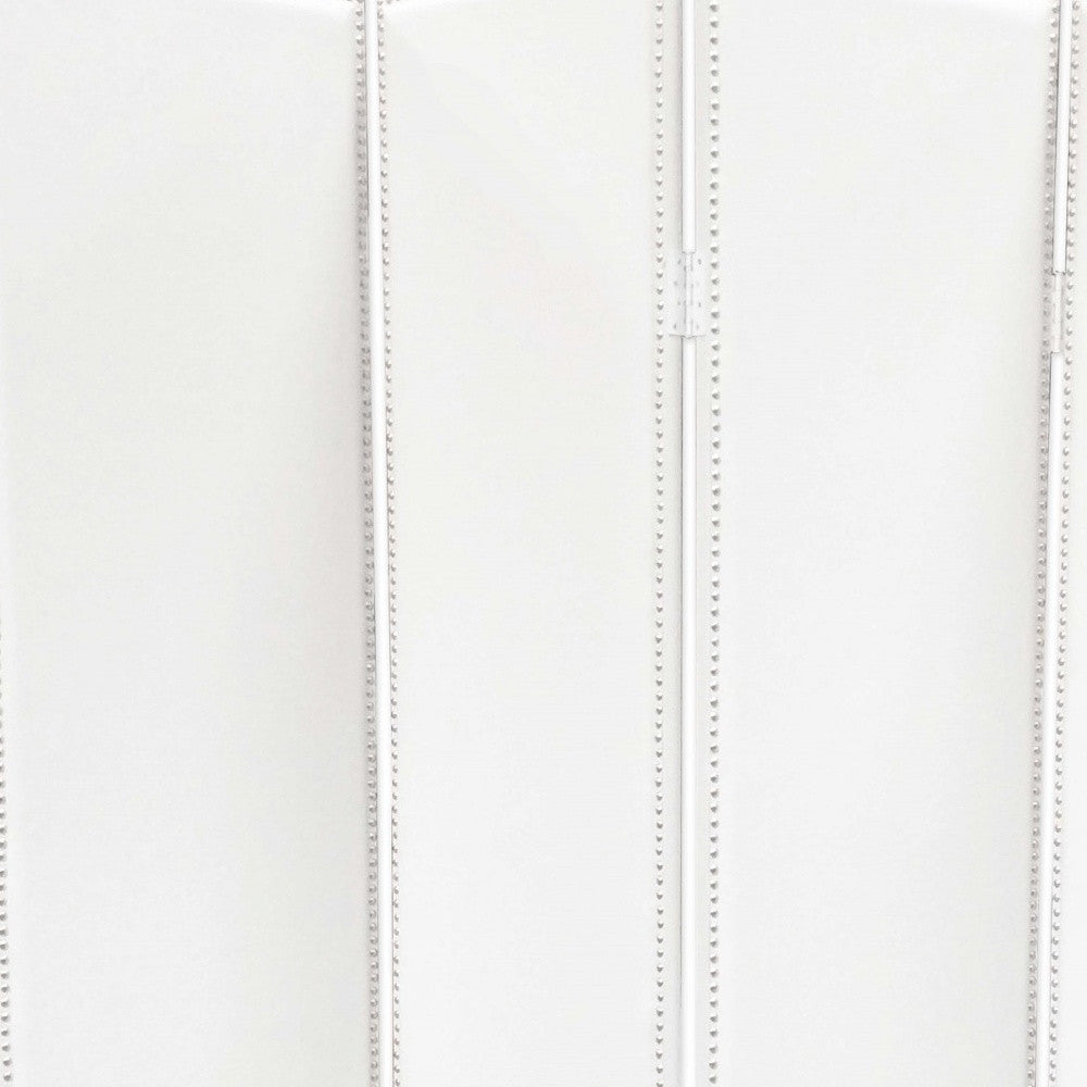84" White Faux Leather Folding Four Panel Screen Room Divider