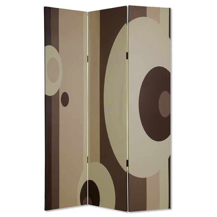 72" Brown Canvas Folding Three Panel Screen Room Divider