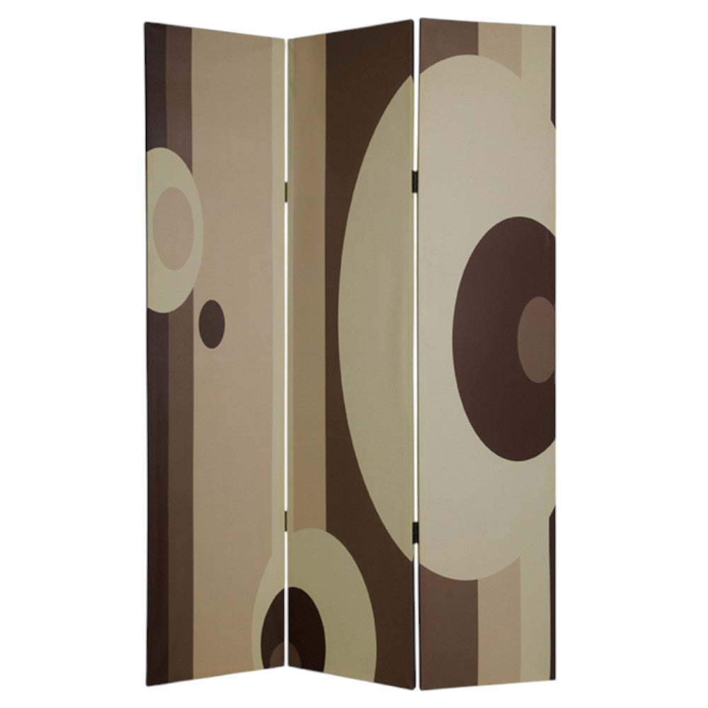 72" Brown Canvas Folding Three Panel Screen Room Divider