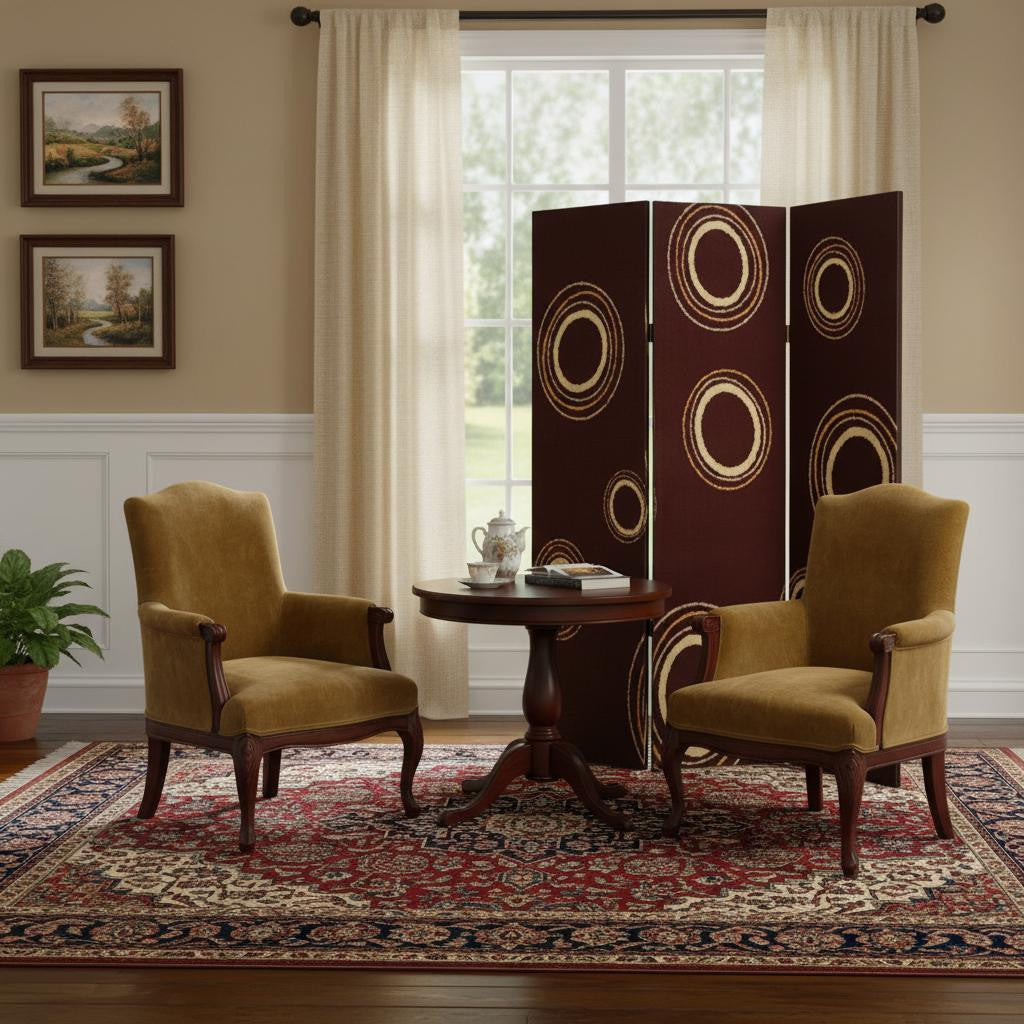 72" Brown Canvas Folding Three Panel Screen Room Divider