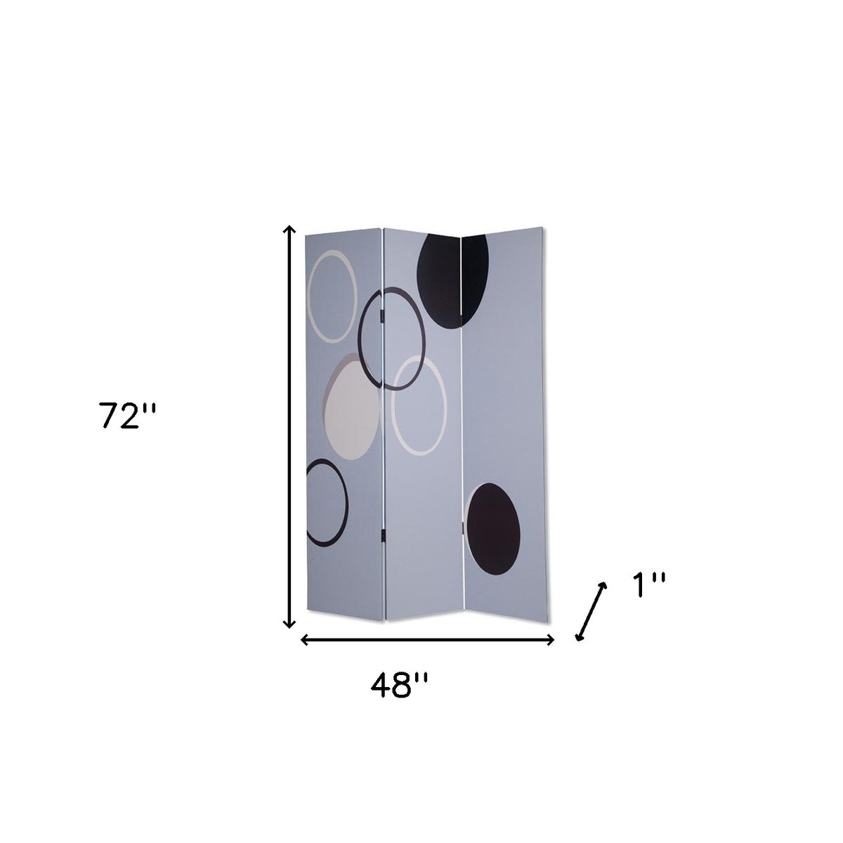 72" Black And White Canvas Folding Three Panel Screen Room Divider