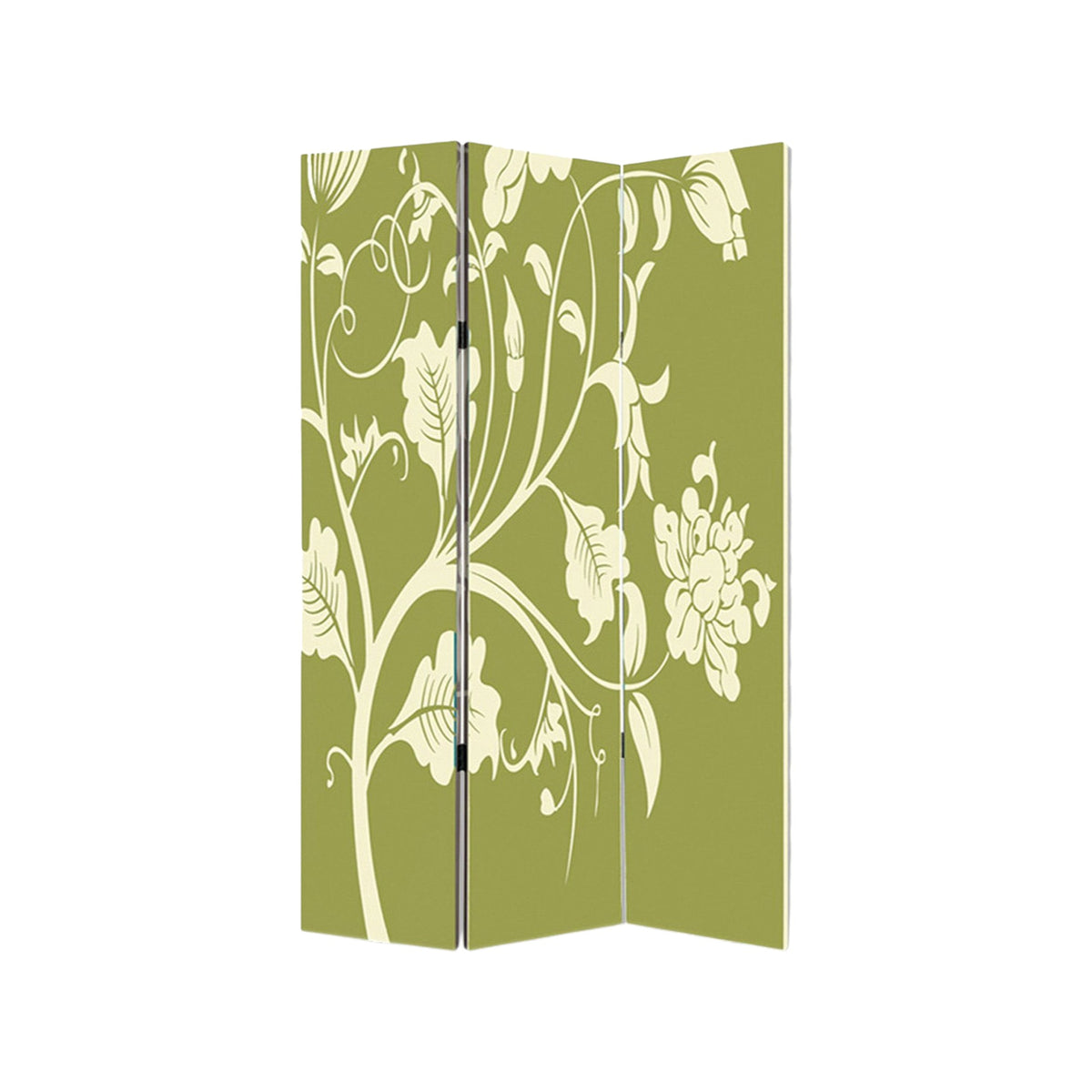 72" Green Canvas Folding Three Panel Screen Room Divider