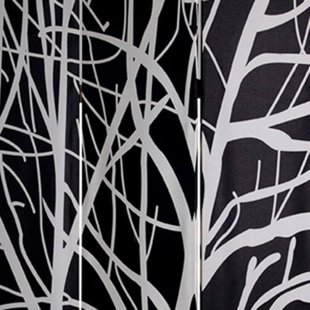 72" Black And White Canvas Folding Three Panel Screen Room Divider