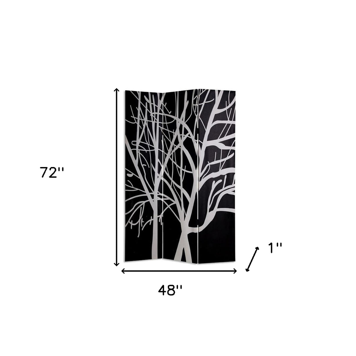 72" Black And White Canvas Folding Three Panel Screen Room Divider