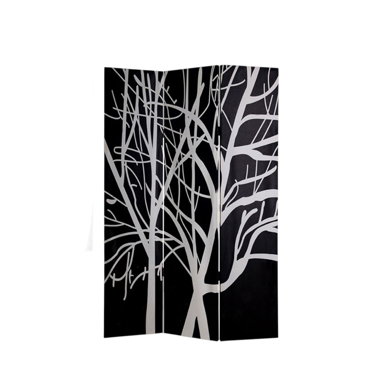 72" Black And White Canvas Folding Three Panel Screen Room Divider
