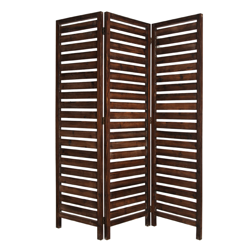 72" Brown Wood Folding Three Panel Screen Room Divider
