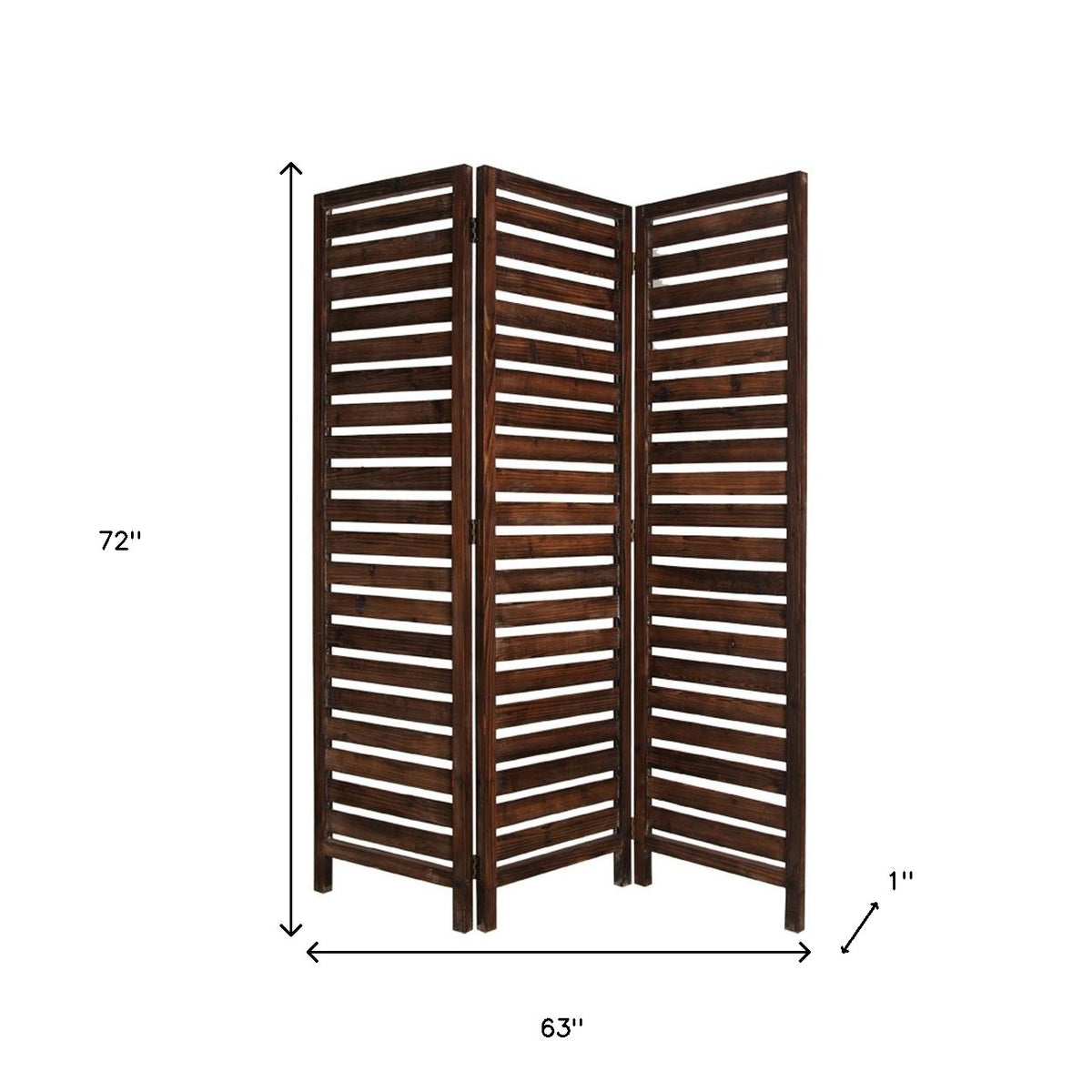 72" Brown Wood Folding Three Panel Screen Room Divider