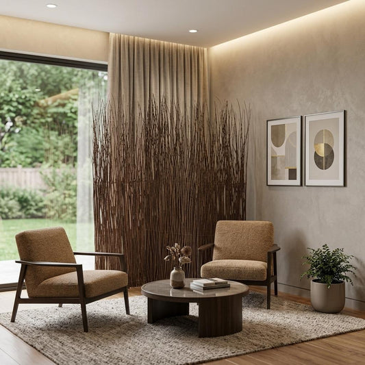 84" Brown Wood Folding Three Panel Screen Room Divider
