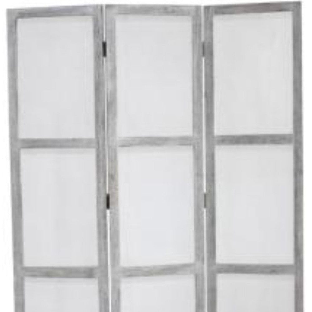 67" Gray Folding Three Panel Screen Room Divider