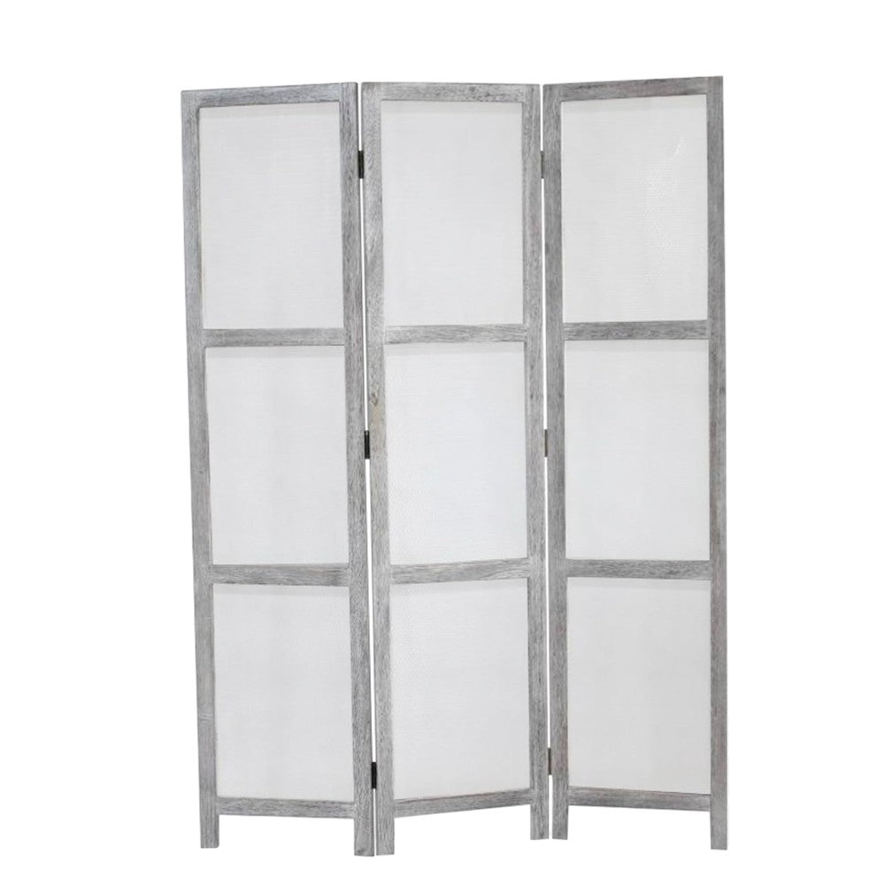 67" Gray Folding Three Panel Screen Room Divider