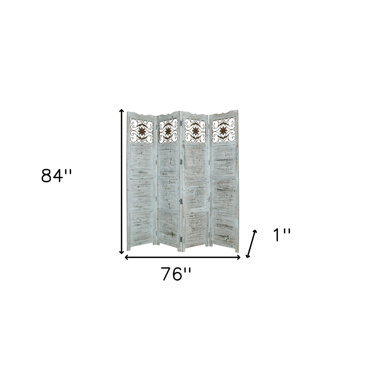 84" Blue Wood Folding Four Panel Screen Room Divider
