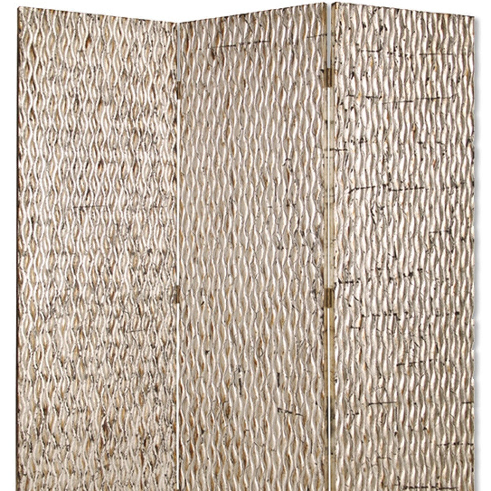 72" Silver Wood Folding Three Panel Screen Room Divider