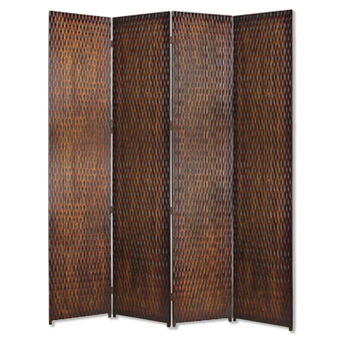 84" Brown Wood Folding Four Panel Screen Room Divider