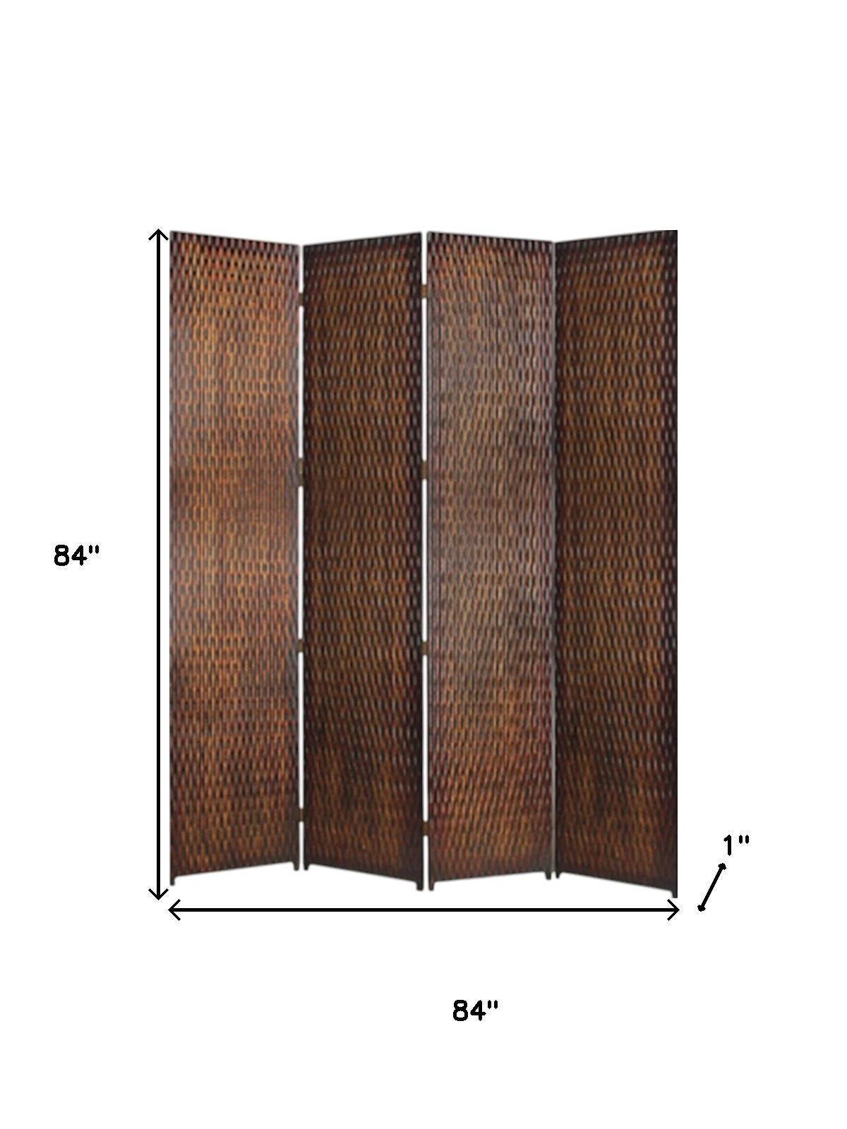 84" Brown Wood Folding Four Panel Screen Room Divider
