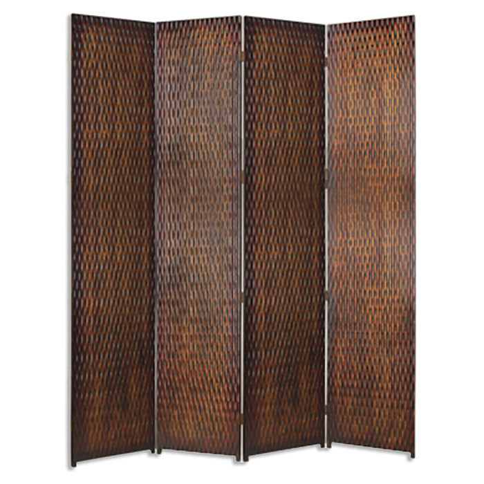 84" Brown Wood Folding Four Panel Screen Room Divider
