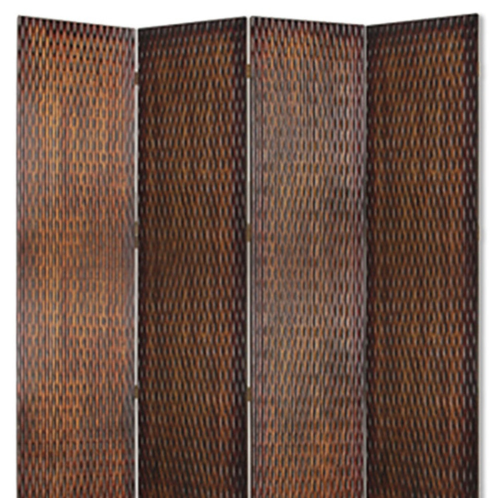 84" Brown Wood Folding Four Panel Screen Room Divider
