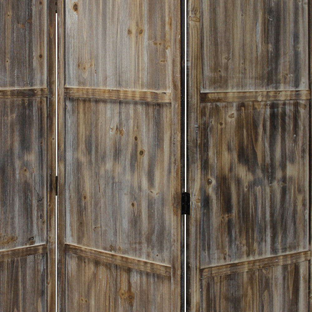 72" Brown Wood Folding Three Panel Screen Room Divider