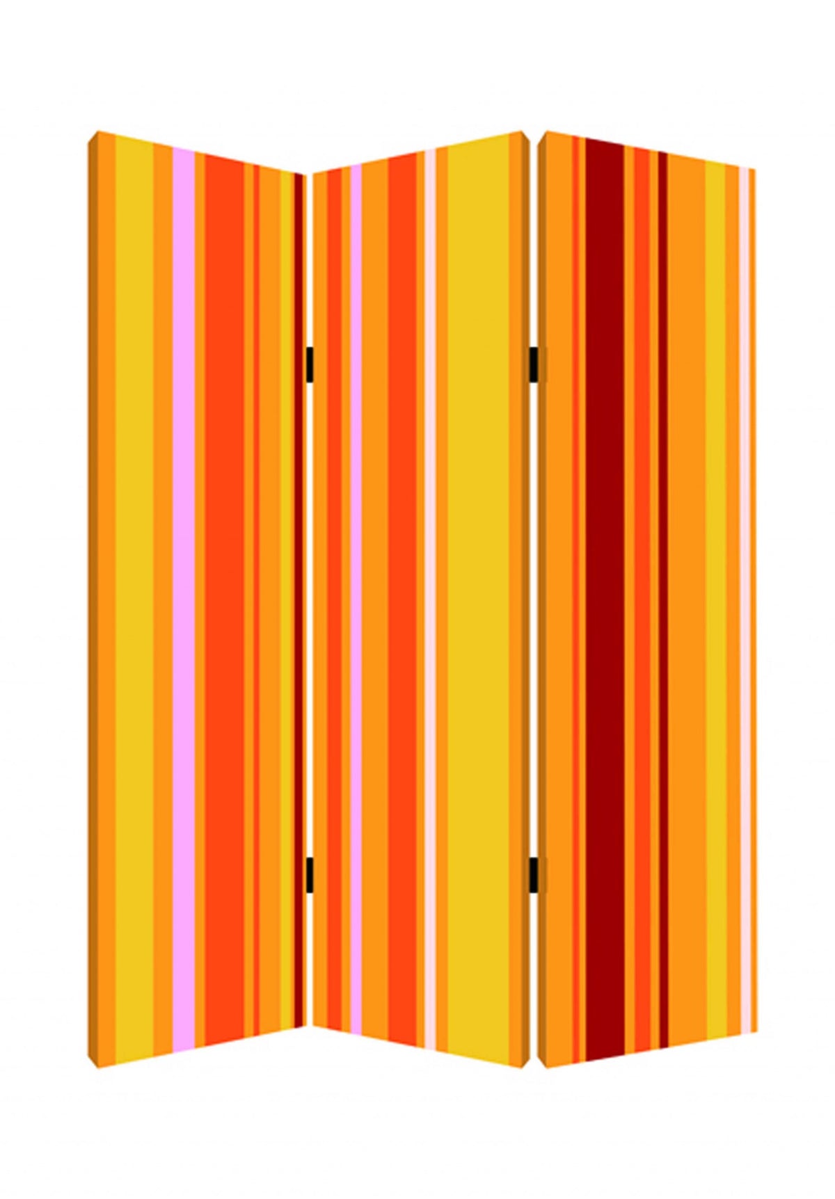 72" Orange And Yellow Canvas Folding Three Panel Screen Room Divider