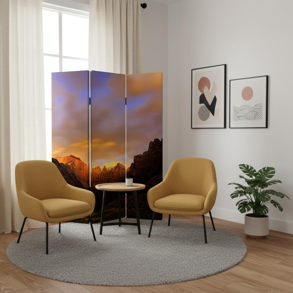 72" Brown Canvas Folding Three Panel Screen Room Divider
