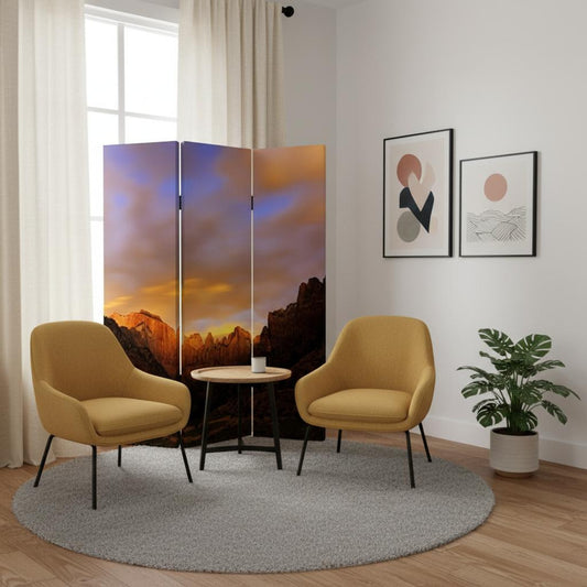 72" Brown Canvas Folding Three Panel Screen Room Divider