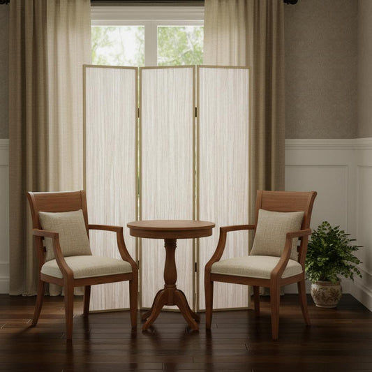 71" Beige Folding Three Panel Screen Room Divider