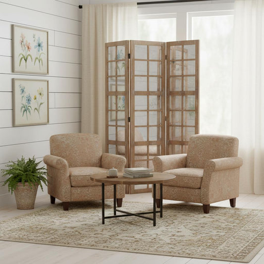 84" Brown Glass Folding Three Panel Screen Room Divider
