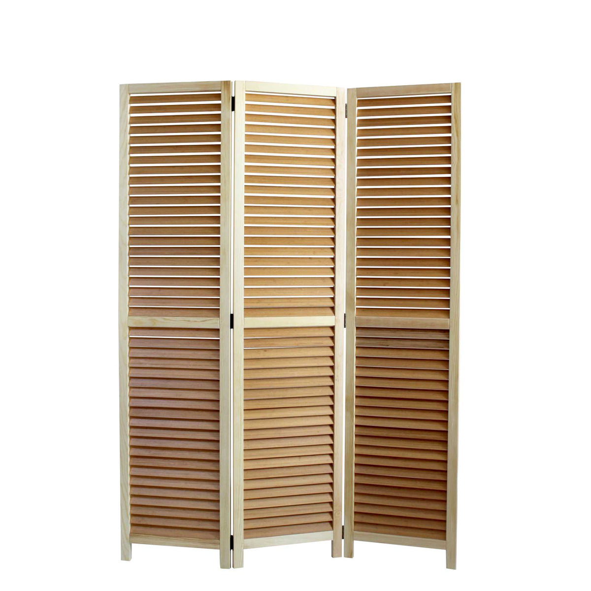 67" Natural Wood Folding Three Panel Screen Room Divider