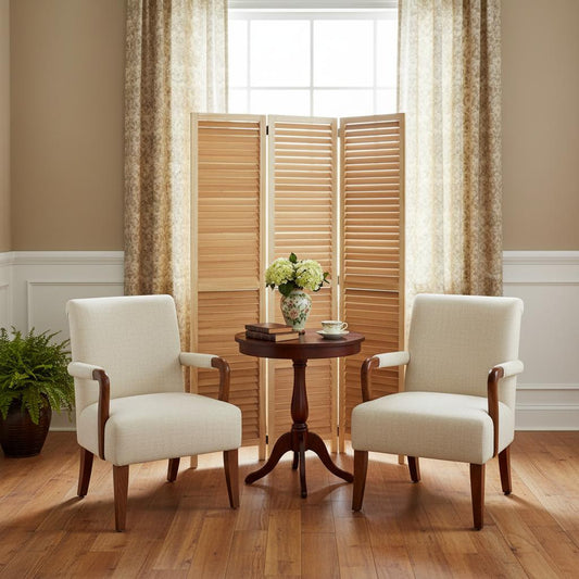 67" Natural Wood Folding Three Panel Screen Room Divider