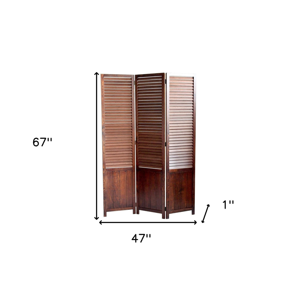 67" Brown Wood Folding Three Panel Screen Room Divider