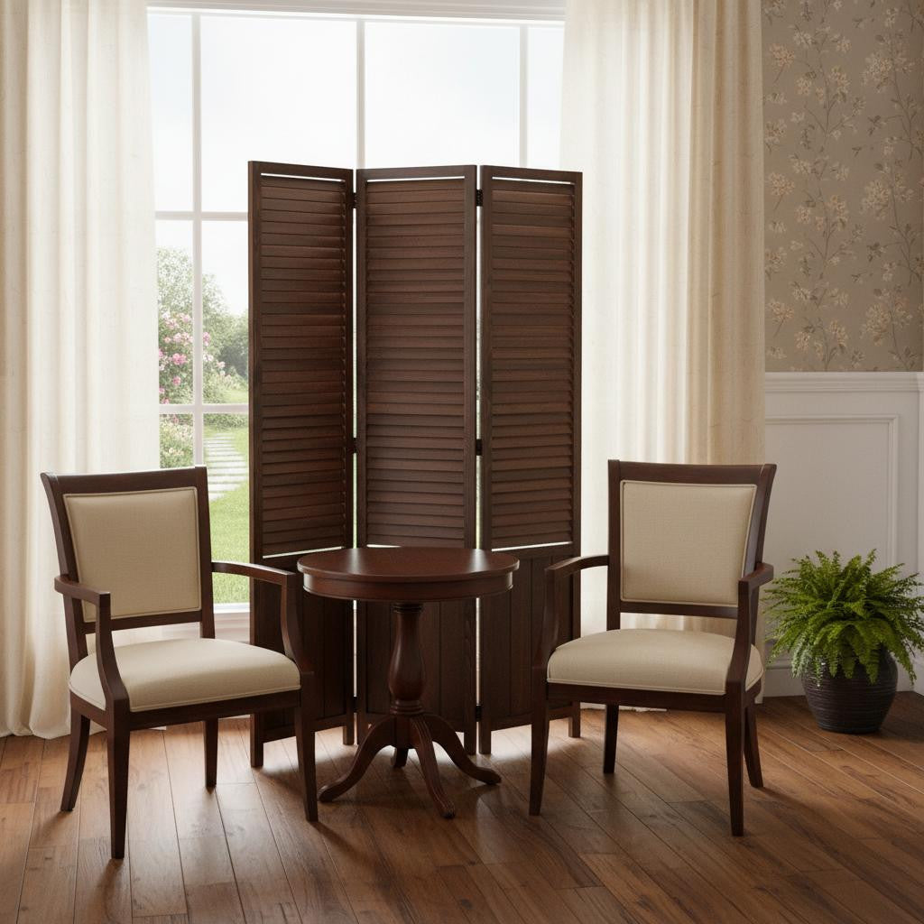 67" Brown Wood Folding Three Panel Screen Room Divider