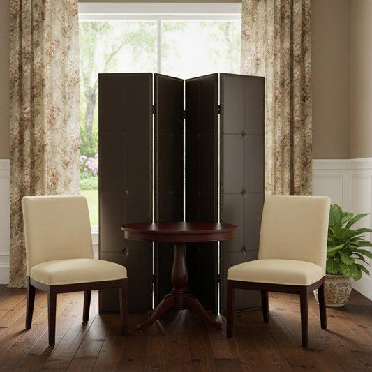 84" Brown Faux Leather Folding Four Panel Screen Room Divider