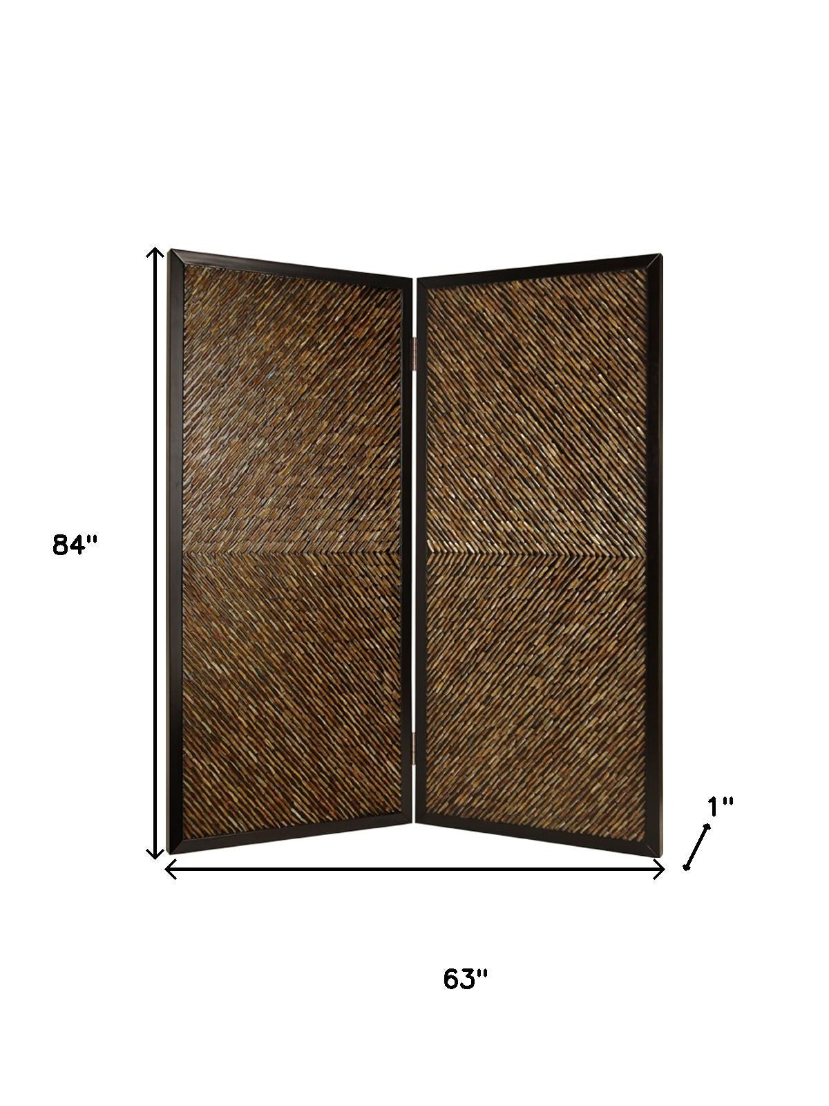 84" Brown Folding Two Panel Screen Room Divider