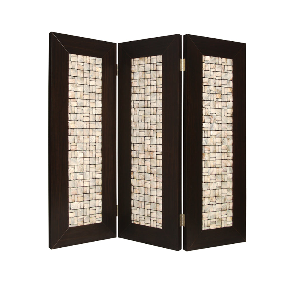 84" Brown Folding Three Panel Screen Room Divider