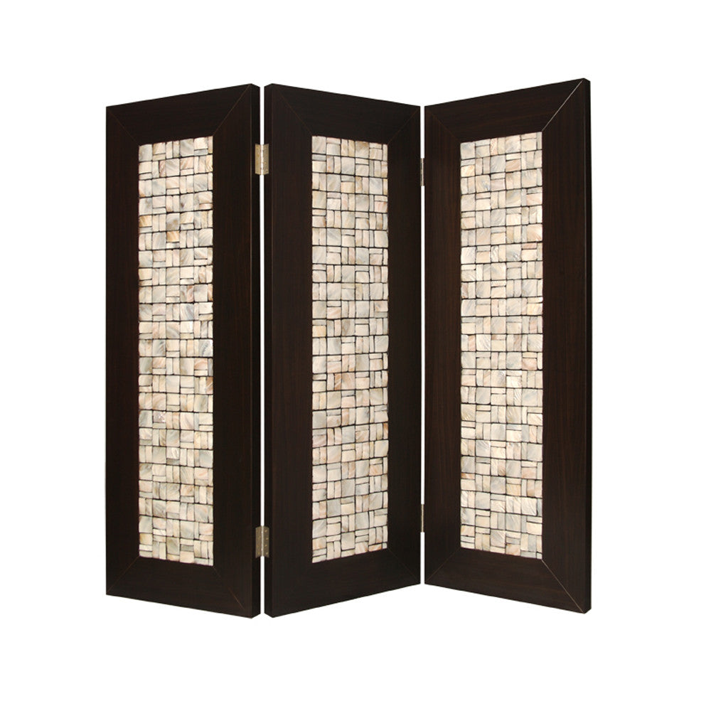 84" Brown Folding Three Panel Screen Room Divider
