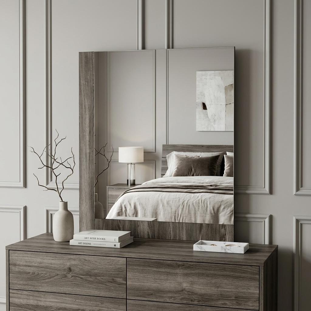 41" Gray Wood Framed Mounted Dresser Mirror