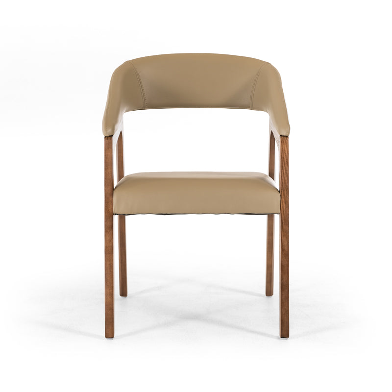 Taupe and Brown Upholstered Faux Leather Curved Back Dining Arm Chair