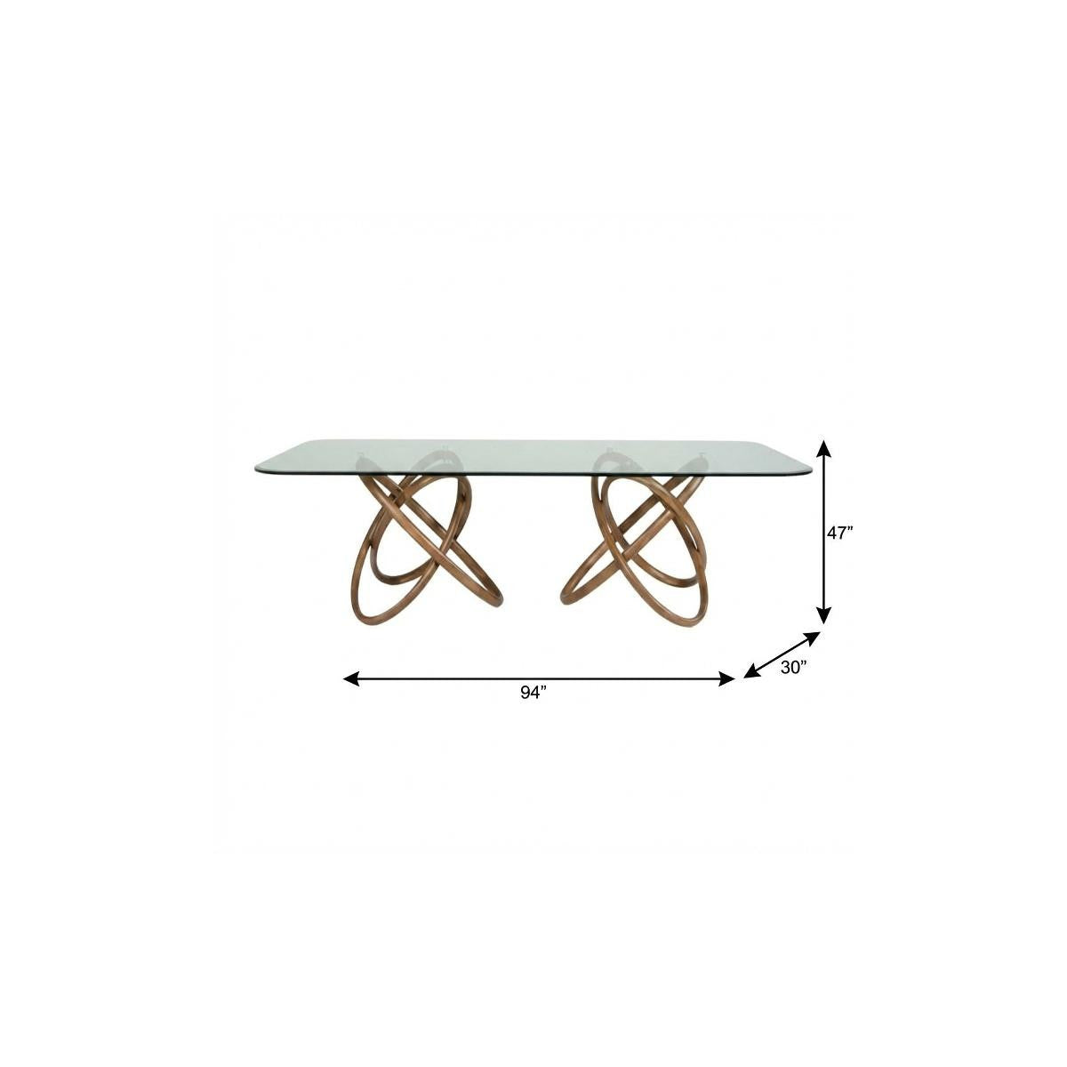 94" Clear And Natural Glass And Solid Wood Pedestal Base Dining Table