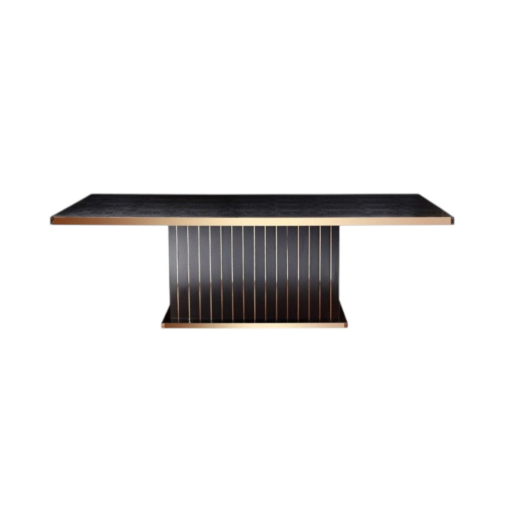 95" Black and Gold Wood Pedestal Base Dining Table