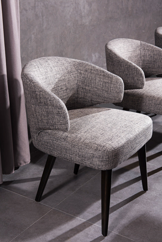 Gray and Black Upholstered Fabric Wing Back Dining Arm Chair