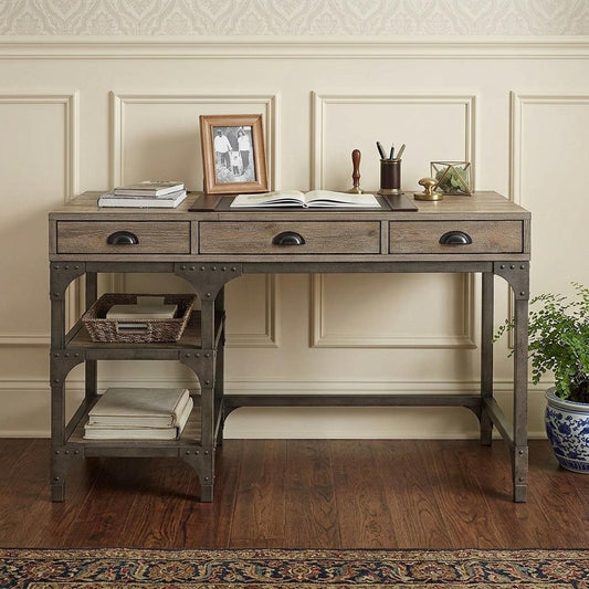47" Natural and Gray Writing Desk With Three Drawers
