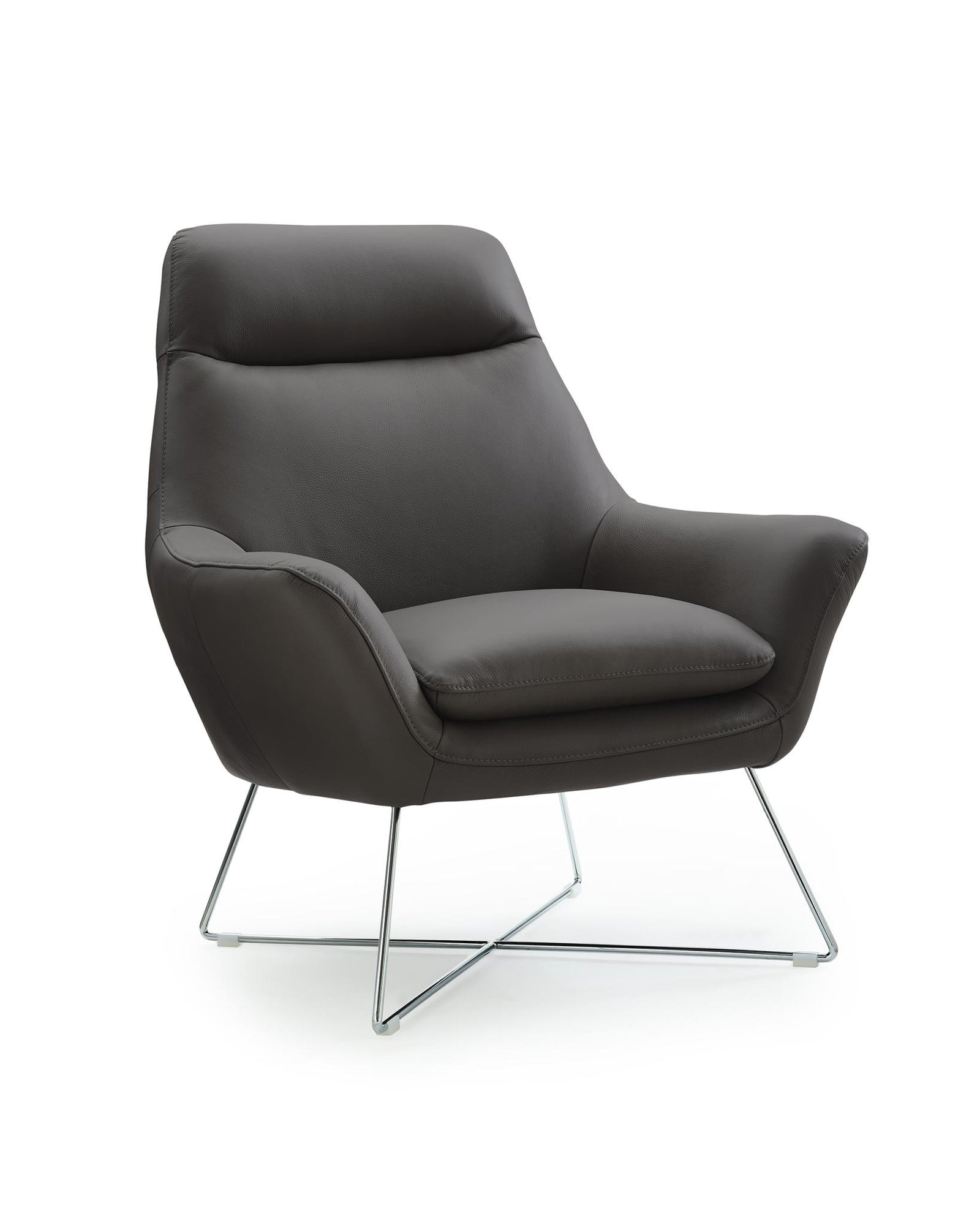 33" Gray and Silver Italian Leather Tufted Arm Chair