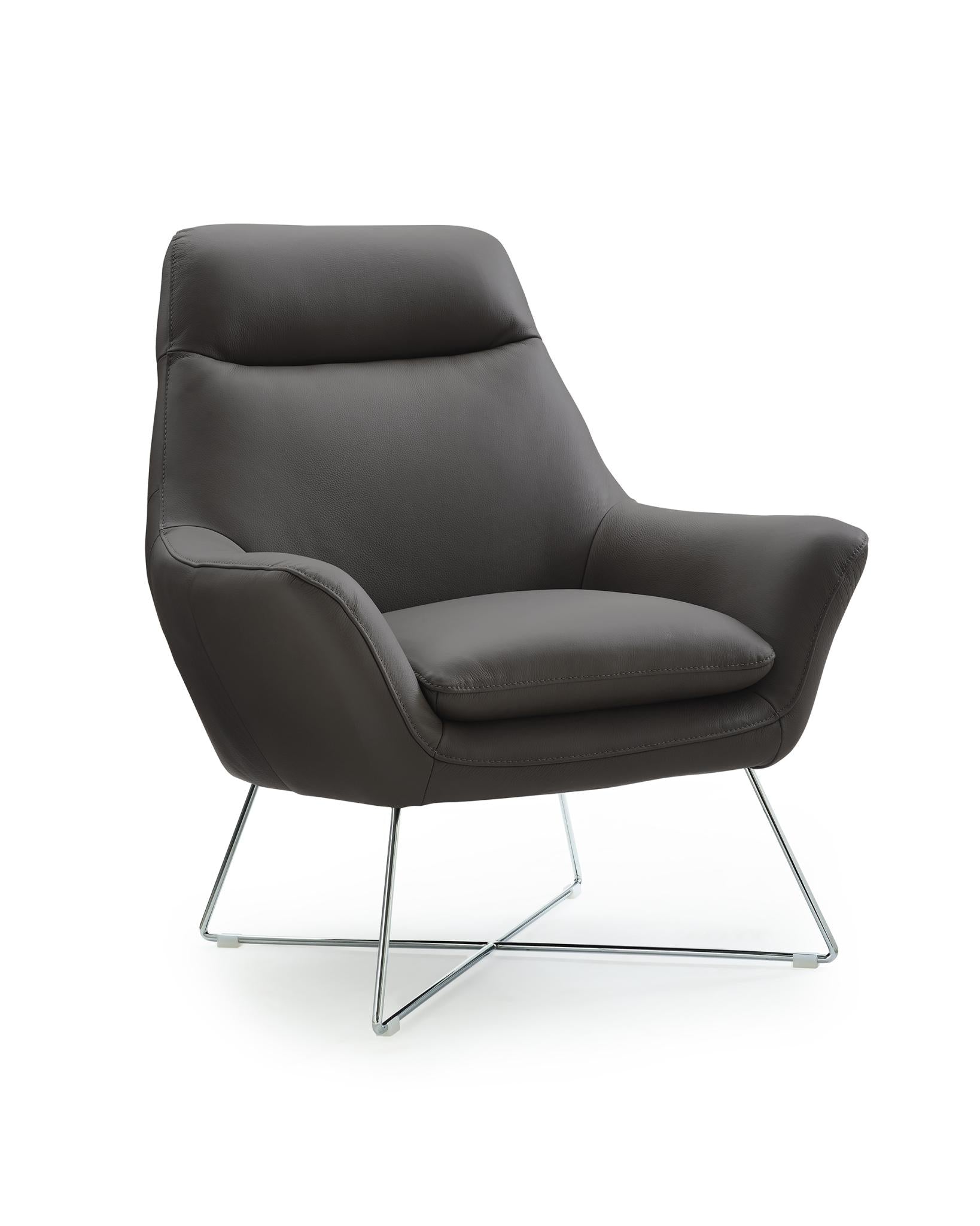 33" Gray and Silver Italian Leather Tufted Arm Chair